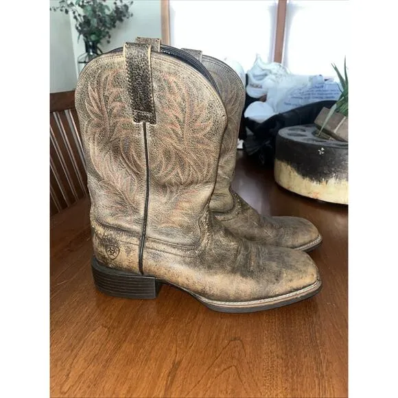 Ariat Men's Sport Distressed Western Boots Brooklyn Brown Sz 9D Style 10019958