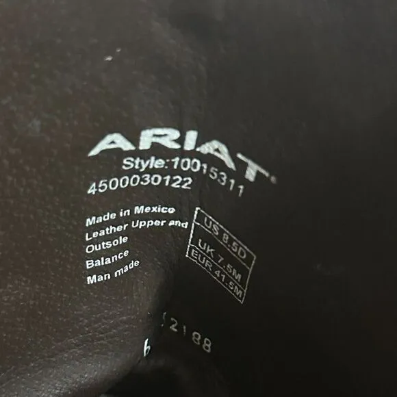 Ariat River Walk Square Toe Western Cowboy Leather Boots - Men 41.5 or 8.5