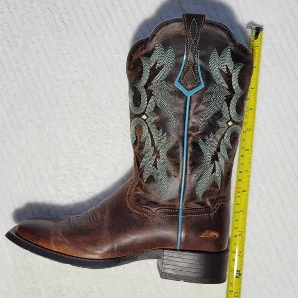 Ariat Tombstone Brown Teal Leather Western Cowgirl Boots Women Size 6 Square Toe
