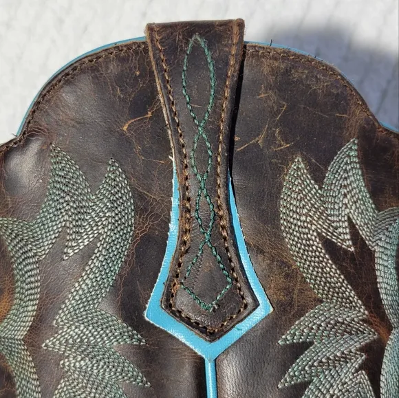 Ariat Tombstone Brown Teal Leather Western Cowgirl Boots Women Size 6 Square Toe