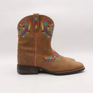Ariat Western Boots Youth 5 Women 6-6.5 Wild Flower Canyon Embroidered Tan Suede
