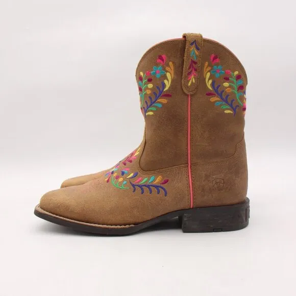 Ariat Western Boots Youth 5 Women 6-6.5 Wild Flower Canyon Embroidered Tan Suede