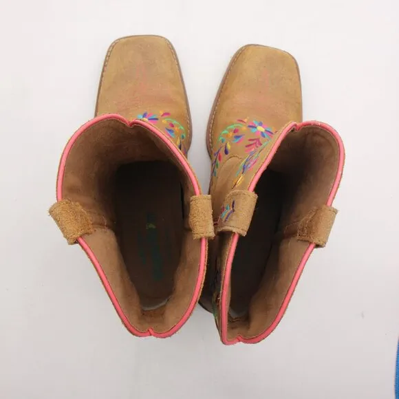 Ariat Western Boots Youth 5 Women 6-6.5 Wild Flower Canyon Embroidered Tan Suede