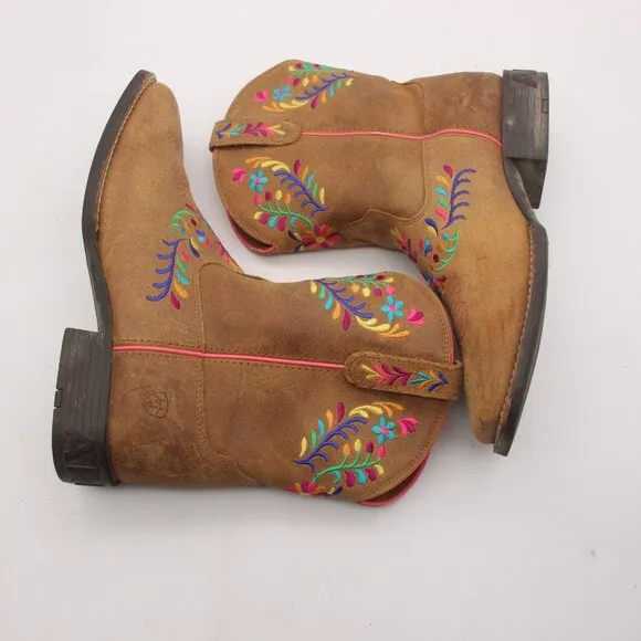 Ariat Western Boots Youth 5 Women 6-6.5 Wild Flower Canyon Embroidered Tan Suede