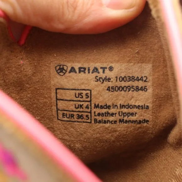 Ariat Western Boots Youth 5 Women 6-6.5 Wild Flower Canyon Embroidered Tan Suede