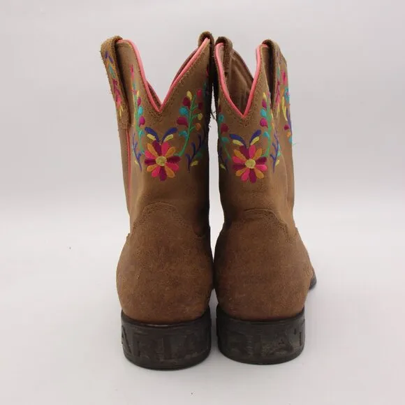Ariat Western Boots Youth 5 Women 6-6.5 Wild Flower Canyon Embroidered Tan Suede