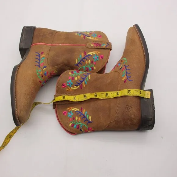 Ariat Western Boots Youth 5 Women 6-6.5 Wild Flower Canyon Embroidered Tan Suede