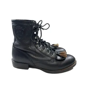 Ariat Women 6 B Lace Up Boots Leather Black Tassel Steampunk Rodeo Roper