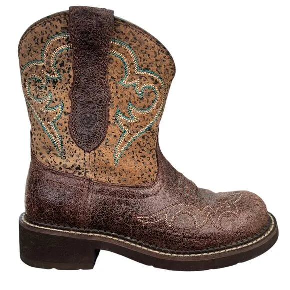 Ariat Women’s Fatbaby Brown Leopard Western Cowgirl Boots Size US 6.5