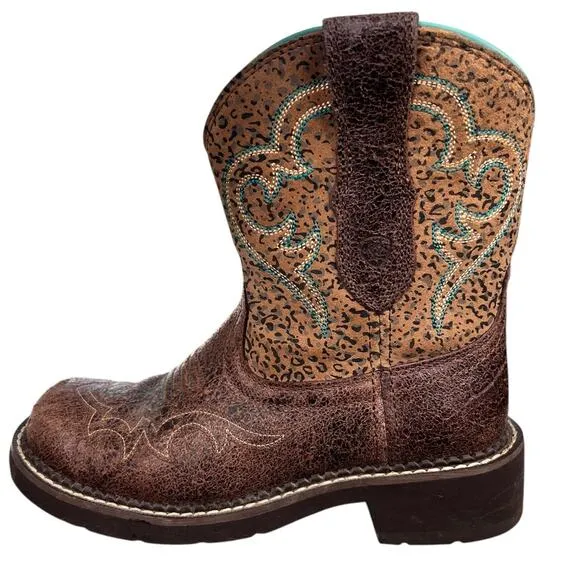 Ariat Women’s Fatbaby Brown Leopard Western Cowgirl Boots Size US 6.5