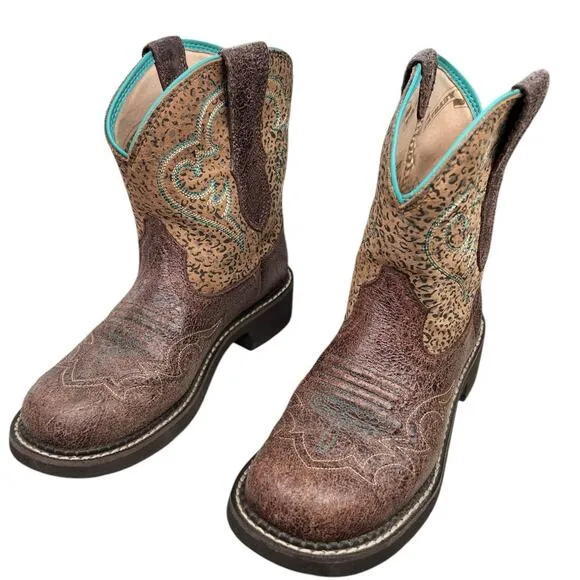 Ariat Women’s Fatbaby Brown Leopard Western Cowgirl Boots Size US 6.5