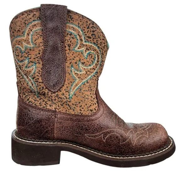 Ariat Women’s Fatbaby Brown Leopard Western Cowgirl Boots Size US 6.5