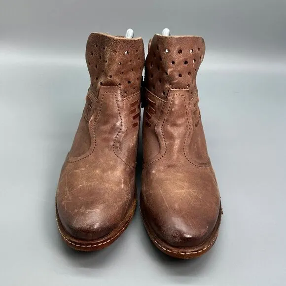A.S 98 Ankle Boots Womens Size 7 EUR 38 Shoe Brown Side Zip Orange Buckle Bootie