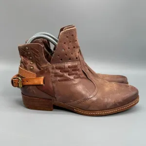 A.S 98 Ankle Boots Womens Size 7 EUR 38 Shoe Brown Side Zip Orange Buckle Bootie
