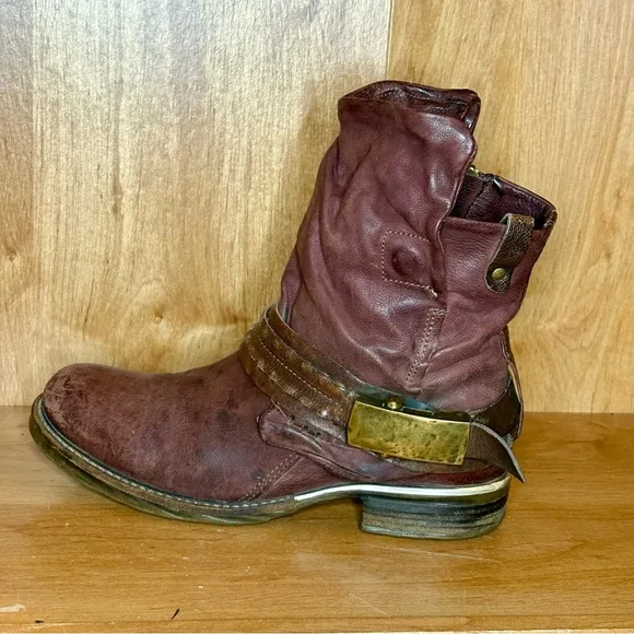 A.S. 98 Sebastian Boots Women EU 39 US 9 Distressed Leather Moto Boots Side Zip