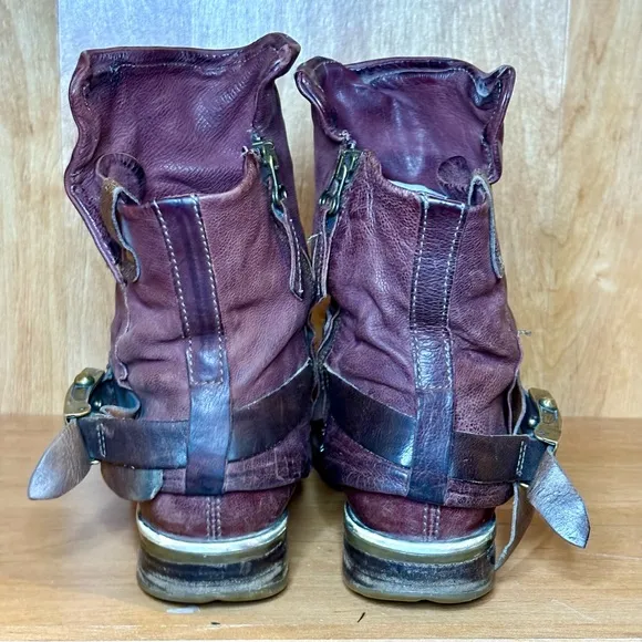 A.S. 98 Sebastian Boots Women EU 39 US 9 Distressed Leather Moto Boots Side Zip