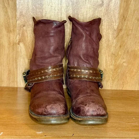 A.S. 98 Sebastian Boots Women EU 39 US 9 Distressed Leather Moto Boots Side Zip
