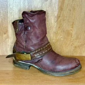 A.S. 98 Sebastian Boots Women EU 39 US 9 Distressed Leather Moto Boots Side Zip