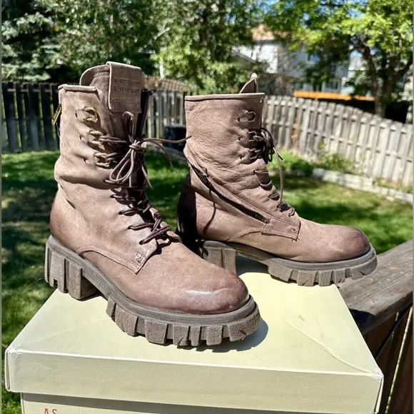 AS98 Haider Brown Leather Combat Boots, Size 41 (10)