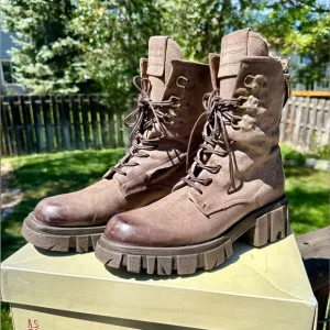 AS98 Haider Brown Leather Combat Boots, Size 41 (10)