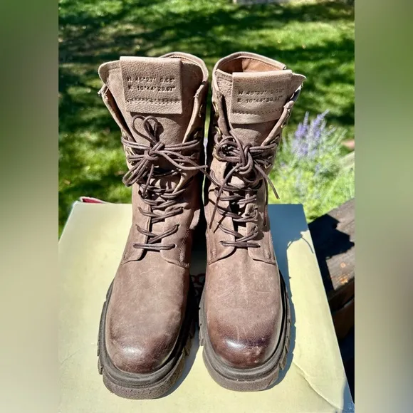 AS98 Haider Brown Leather Combat Boots, Size 41 (10)