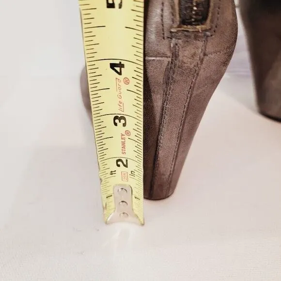 ASH Ankle Boots Women's Sz US 7.5/EU 38 Leather Fur Gray Taupe Wedge Heels Zip