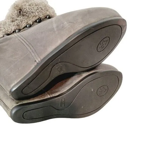 ASH Ankle Boots Women's Sz US 7.5/EU 38 Leather Fur Gray Taupe Wedge Heels Zip
