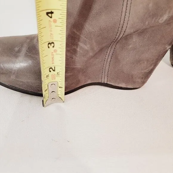ASH Ankle Boots Women's Sz US 7.5/EU 38 Leather Fur Gray Taupe Wedge Heels Zip