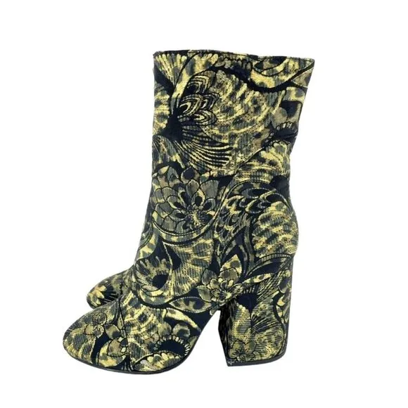 Ash Boots Flora Metallic Jacquard Ankle Boots Shoes Block Heel SZ 38 New