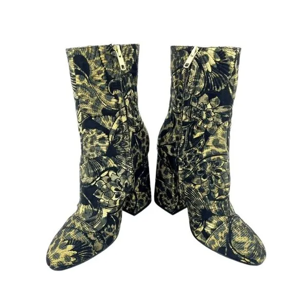 Ash Boots Flora Metallic Jacquard Ankle Boots Shoes Block Heel SZ 38 New