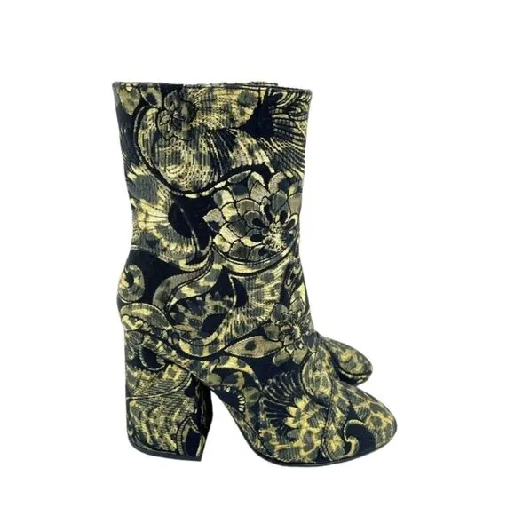 Ash Boots Flora Metallic Jacquard Ankle Boots Shoes Block Heel SZ 38 New