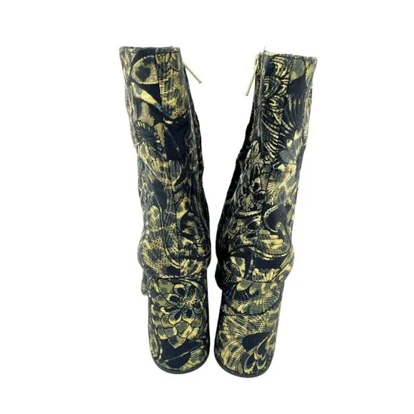 Ash Boots Flora Metallic Jacquard Ankle Boots Shoes Block Heel SZ 38 New