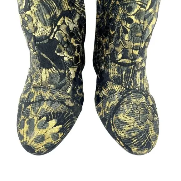 Ash Boots Flora Metallic Jacquard Ankle Boots Shoes Block Heel SZ 38 New