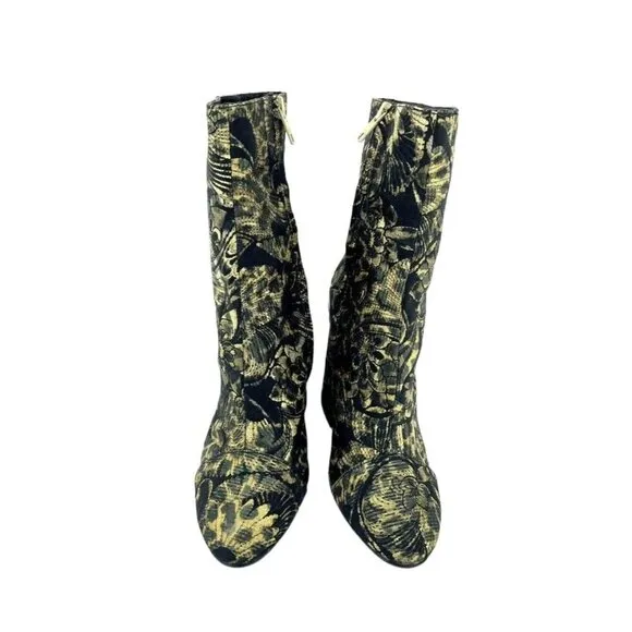 Ash Boots Flora Metallic Jacquard Ankle Boots Shoes Block Heel SZ 38 New