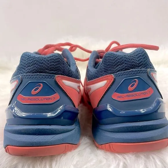 Asics gel resolution 7 | size  9.0 sneakers papaya / white / blue