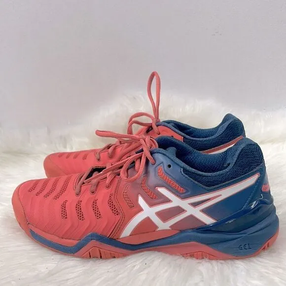 Asics gel resolution 7 | size  9.0 sneakers papaya / white / blue