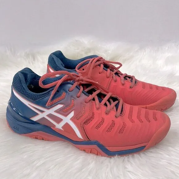 Asics gel resolution 7 | size  9.0 sneakers papaya / white / blue
