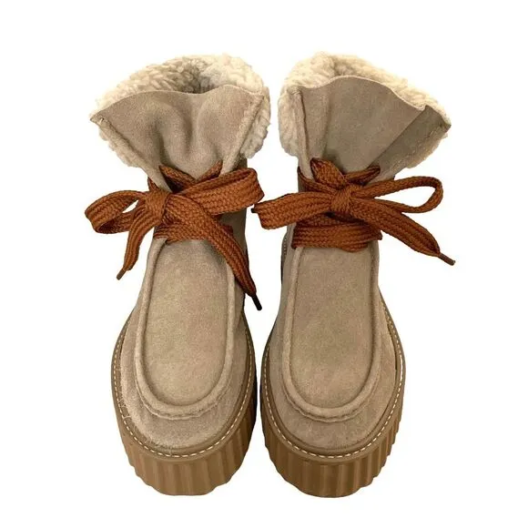 ASTER Dorit Suede Taupe Faux Alpaca Cream Boots