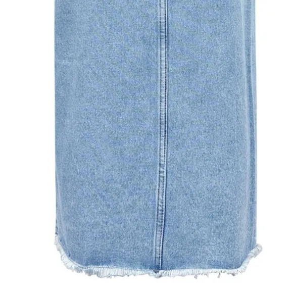 Asymmetrical High-Rise Distressed Cut Denim Frayed Retro Pencil Jean Midi Skirt