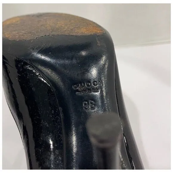 Authentic Gucci Black Patent Leather Mary Janes Pump Heel Size 9