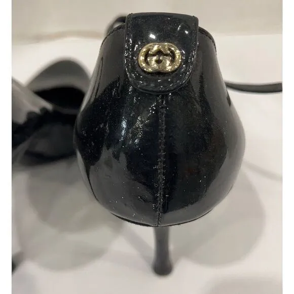 Authentic Gucci Black Patent Leather Mary Janes Pump Heel Size 9