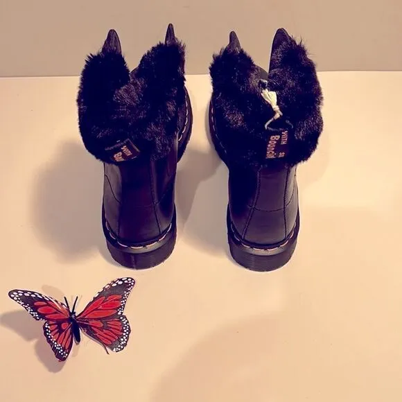 Authentic Nib Dr. Martens black leather combat boots with fur.