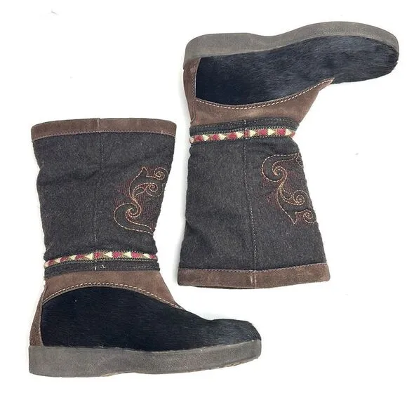 Authentic Tecnica Fur and Boiled Wool Embroidered Boots EUR 37, US 6,5