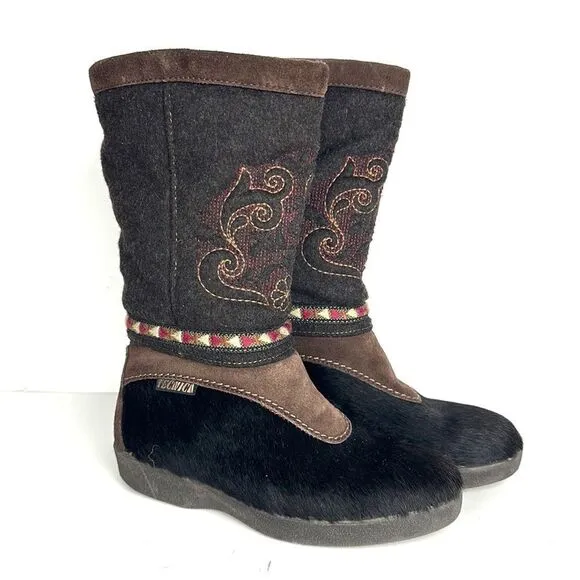 Authentic Tecnica Fur and Boiled Wool Embroidered Boots EUR 37, US 6,5