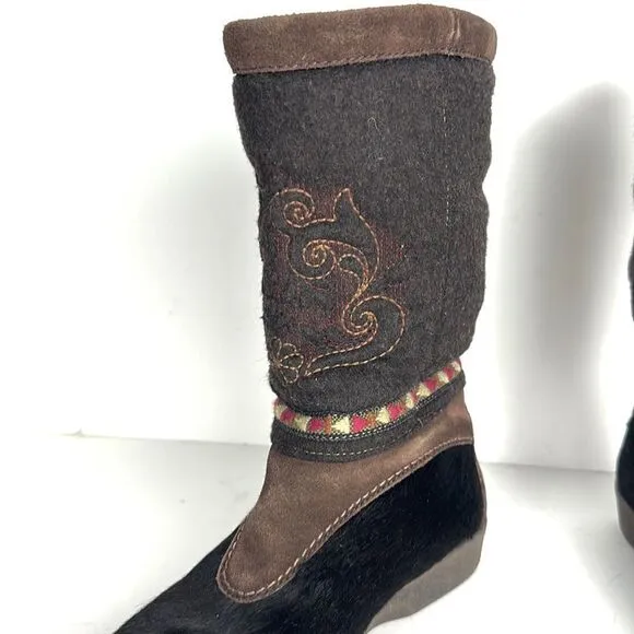 Authentic Tecnica Fur and Boiled Wool Embroidered Boots EUR 37, US 6,5