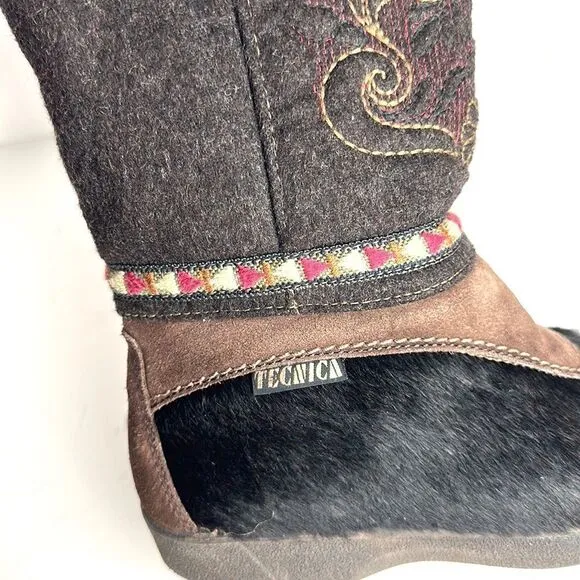 Authentic Tecnica Fur and Boiled Wool Embroidered Boots EUR 37, US 6,5