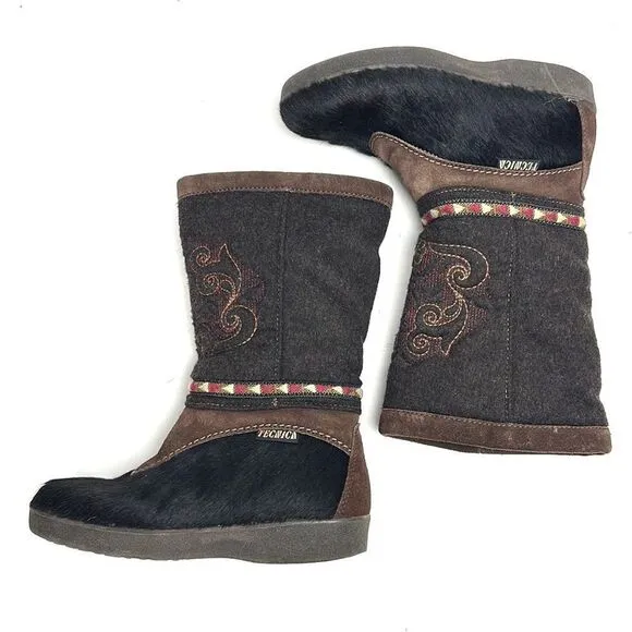 Authentic Tecnica Fur and Boiled Wool Embroidered Boots EUR 37, US 6,5