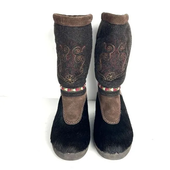 Authentic Tecnica Fur and Boiled Wool Embroidered Boots EUR 37, US 6,5