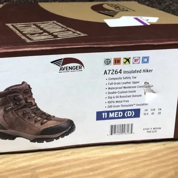 Avenger Men’s A7264 Insulated Hiker Brown Boots, Size 11M