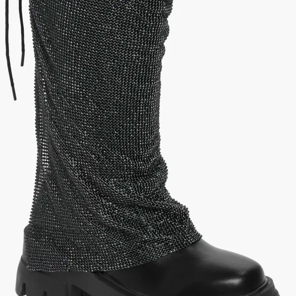 Azalea Wang Bloomfield Crystal Chainmail Boots New in box